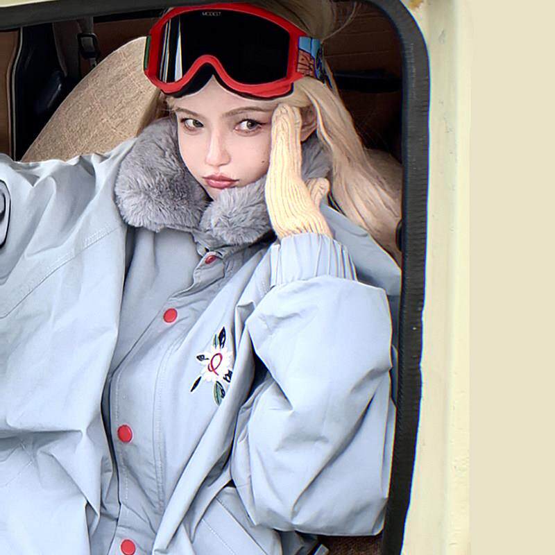 QLeo女款加厚滑雪服3L防水保暖外套 防风耐磨毛领滑雪装备