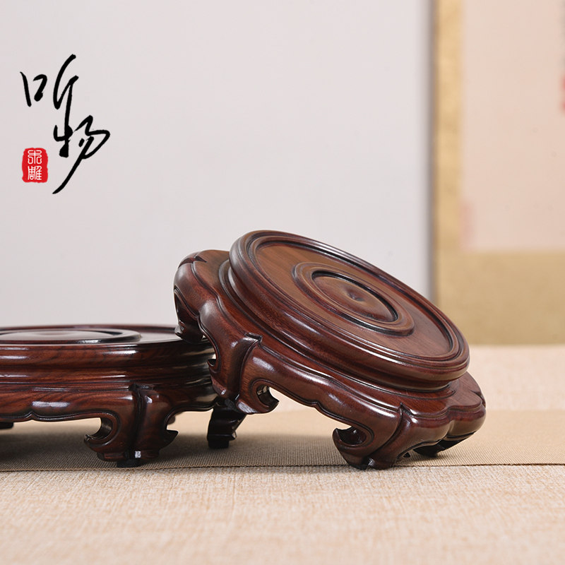 红木紫光檀红酸枝圆形香炉花瓶葫芦铜器摆件紫砂茶壶盆景整木底座