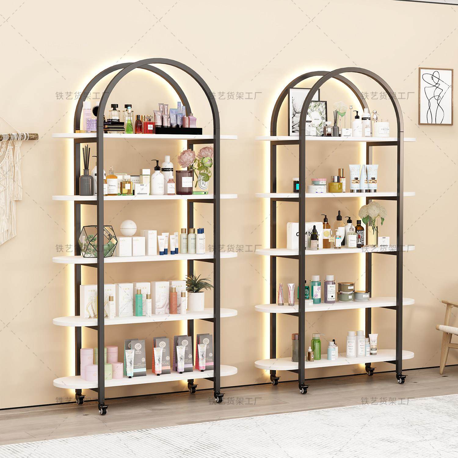 美甲落地展示架可移动置物架美容院产品架样品展示柜化妆品展示柜