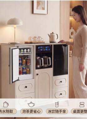 嵌入式实木茶吧机饮水机办公家用餐边柜轻奢家用全自动消毒一体柜