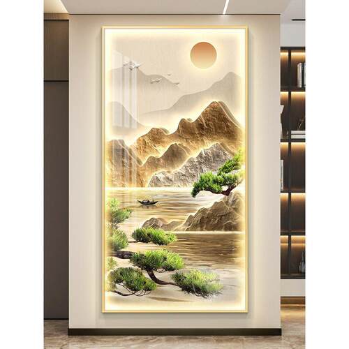 轻奢led灯入户玄关装饰画走廊过道挂画壁画简约现代高级感山水画