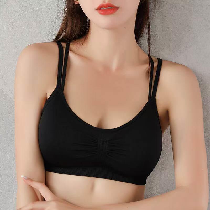 无钢圈背心式文胸女防走光交叉美胸带无痕内衣可外穿运动文胸