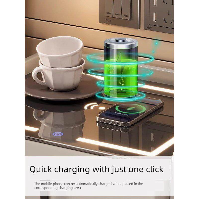 智能床头柜简约现代三抽无线充电指纹锁音响实木储物床边柜收纳盒