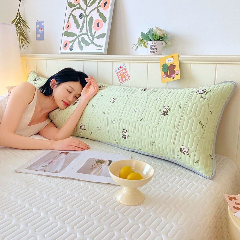 卡通风夏凉乳胶凉感丝长枕套1.2m1.5米1.8长条夫妻情侣长款枕头套