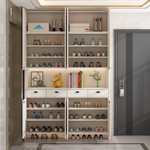 实木防盗鞋柜家用门口楼道外电梯口带锁杂物靠墙收纳柜走廊柜过道