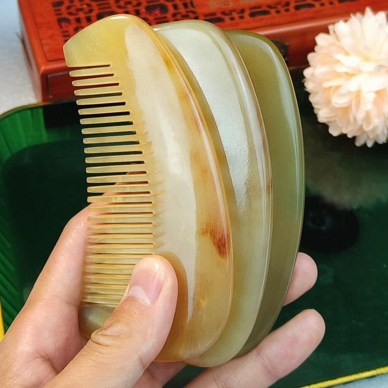 天然牛角梳加厚小胖梳长发专用黄牛角白牦牛羊角可携式按摩木梳