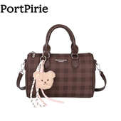 托特包休闲百搭款 Port Pirie小熊挂饰手提包格纹棕色女包2026新款