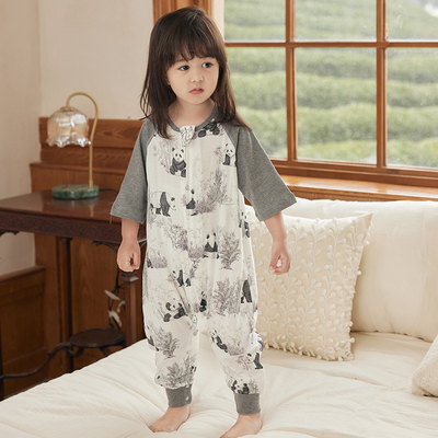 721星球婴幼儿睡袋竹棉七分袖双层纱夏季宝宝分腿薄款儿童防踢被