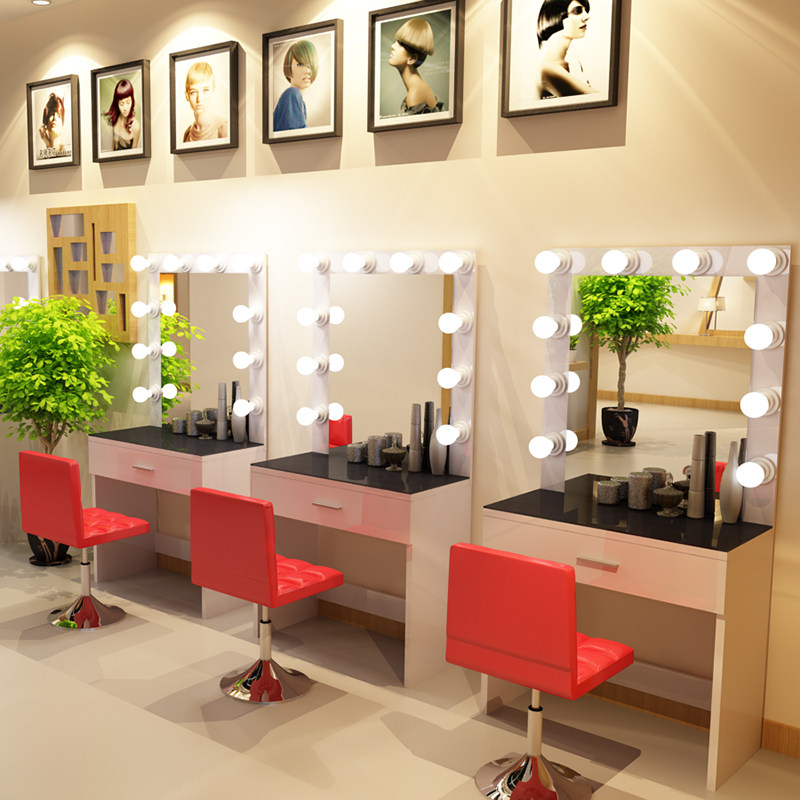 影楼化妆台带灯彩妆工作室专业化妆桌美容院专用店铺用学校梳妆台