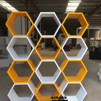 模特地台烤漆展示台能力风暴橱窗蜂窝玻璃橱窗六边形柜台镂空展台