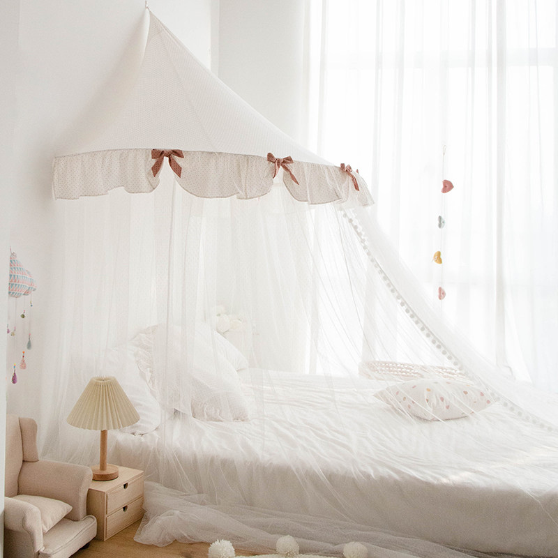 蚊帐家用免安装1.5米1.8m圆顶吊顶幔帐韩式卧室纯棉波点防蚊床幔