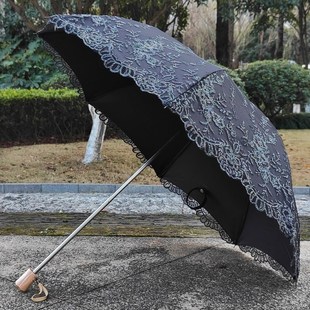 复古高档黑色蕾丝银线刺绣太阳伞黑胶防紫外线遮阳晴雨两用洋伞