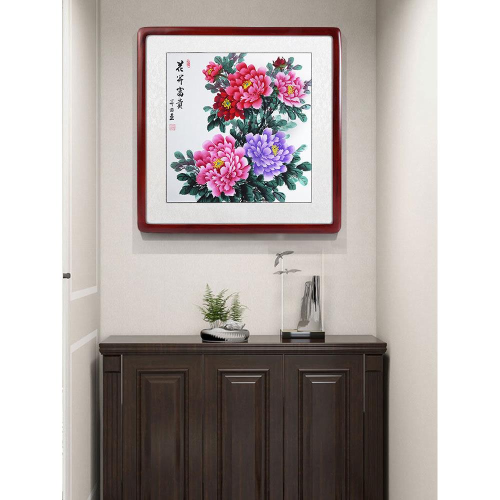 手绘牡丹国画花开富贵中式客厅餐厅三联挂画卧室玄关花鸟装饰画