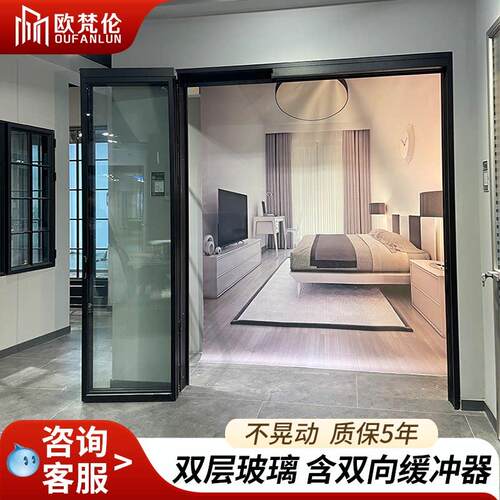 pd门推拉折叠一体门厨房化妆室三联动玻璃pt拉门极窄无地轨移门