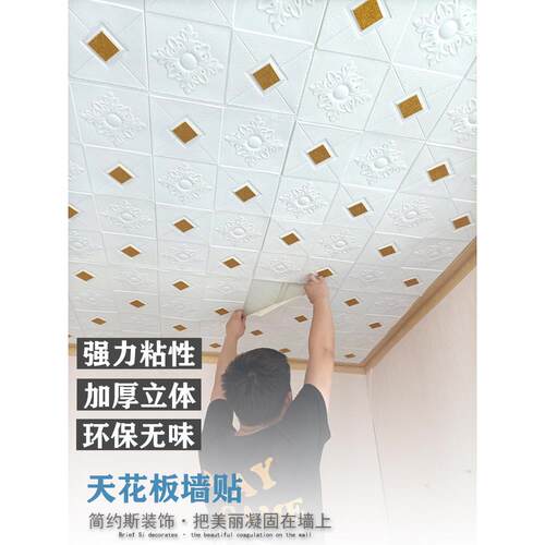 壁纸不干胶3D立体墙贴天花板贴客厅天花板屋顶墙面装修屋顶装修壁