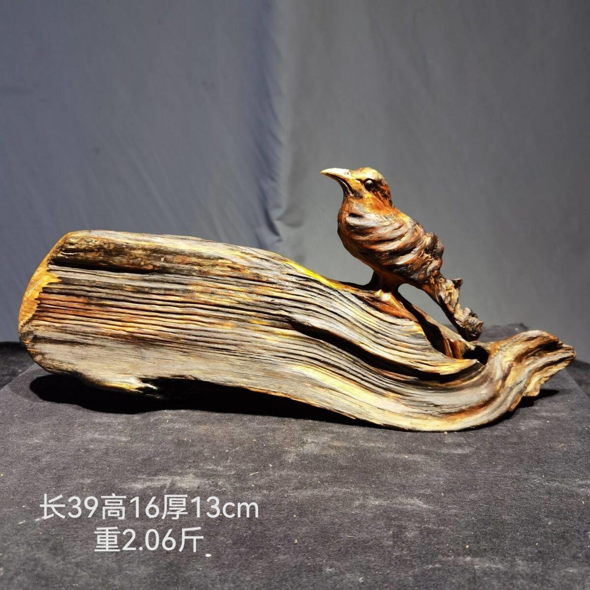 根艺琥珀木(松香木)鸟风化木树根雕随形巧雕居家装饰艺术品摆件