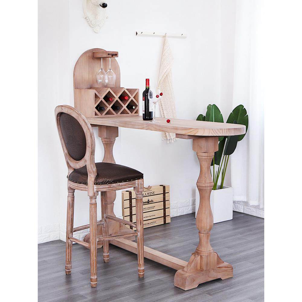 创意实木小型吧台桌子家用客厅厨房靠墙罗马餐桌隔断民宿高脚桌椅