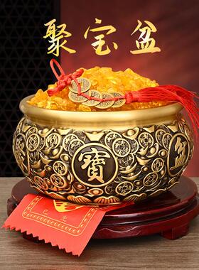 纯铜聚宝盆摆件黄铜实心铜盆大金碗家居办公室店铺装饰元宝金钱盆