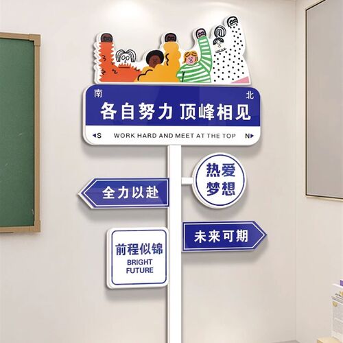 创意路牌励志标语中考班级装饰文化墙贴教室布置黑板上面挂画高