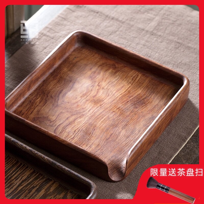 一纪巴西花梨木鸡翅木普洱茶饼分茶盘茶饼盒实木一体开茶撬茶托盘