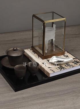 新中式美学艺术样板间样品屋展示中心会所书房茶室琉璃香炉金属釉