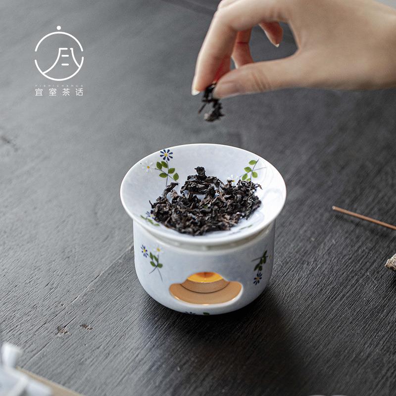 宜室茶话手绘小雏菊烤茶炉熏香茶叶精油两用香薰炉茶叶提香茶配件