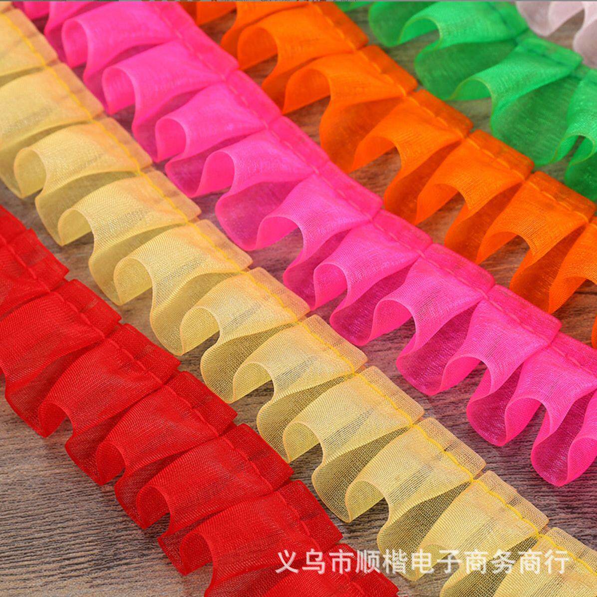 现货2.5cm韩纱丝带雪纱带DIY服饰家纺玩具荷叶褶皱打折花边60米