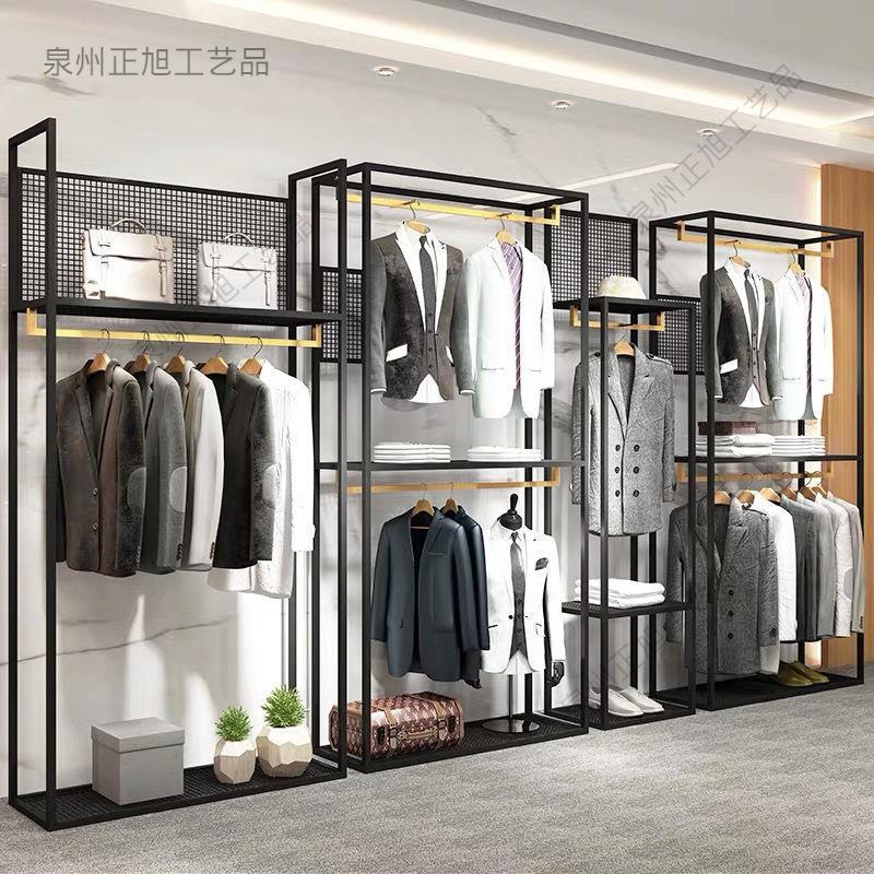 服装店展示架男装店双层落地式高档货架商务西装衬衫挂衣架陈列架