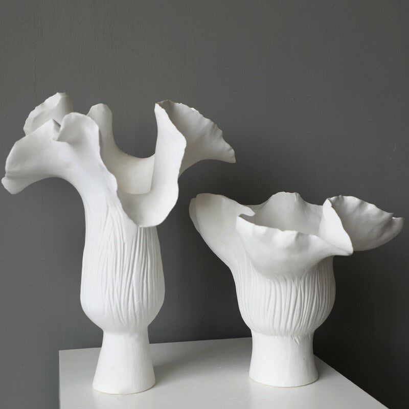 现代高级感白色陶瓷花瓶摆件花边不规则花瓶样板房客厅玄关装饰品,家居饰品,花瓶,淘宝优惠券,粉丝福利购,淘宝优惠卷