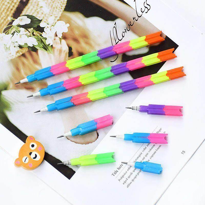 积木拼装铅笔可拆装创意免削多功能彩虹学生免削铅笔积木竹节新品