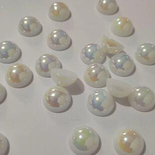 手工发饰耳环项链配件辅料镀彩ABS半面半圆散珠仿珍珠AB彩珍珠