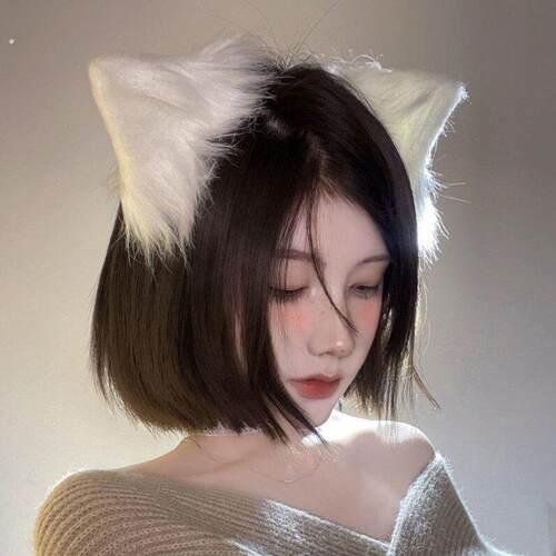 可爱猫耳朵头饰日系网红白色毛绒兽耳狐狸发卡夹子猫咪女万圣节