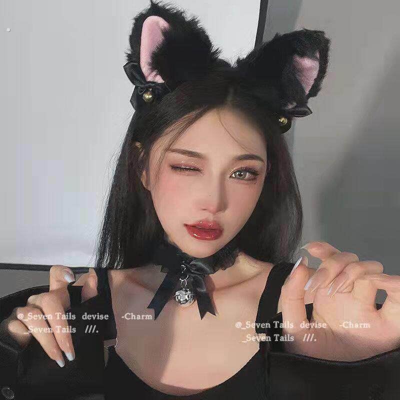 毛绒猫咪耳朵铃铛头箍超仙日系软妹超萌兔耳朵洗脸发箍头饰拍照
