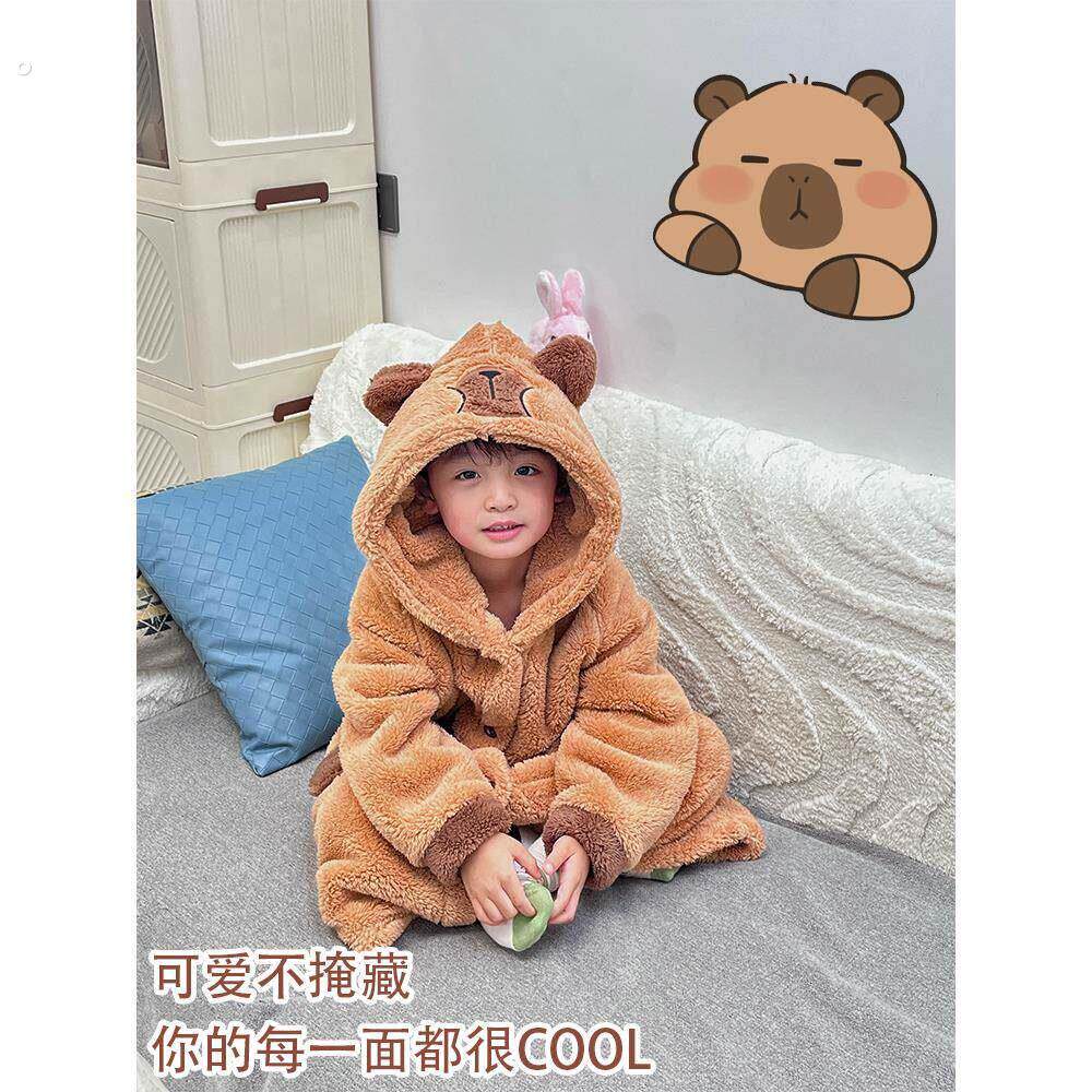 秋冬季珊瑚绒睡袍2025年新款睡衣男童女童加绒加厚可外穿家居服