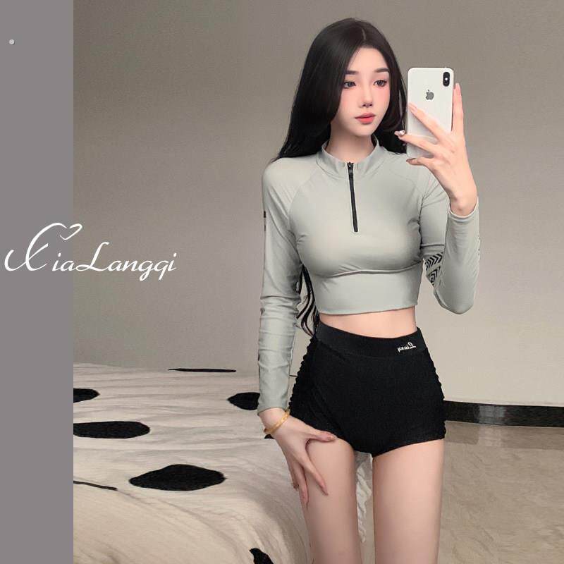 泳衣女款2025新款两件式运动长袖防晒保守小胸聚拢海边沙滩度假泳