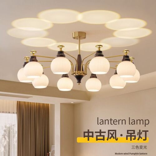 法式中古风客厅吊灯带投影简