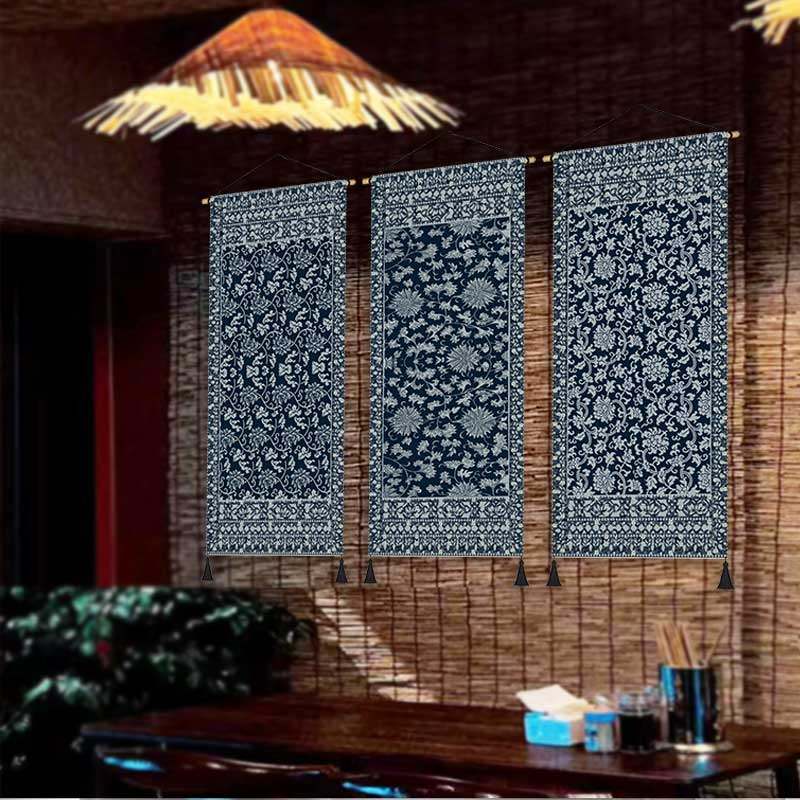深蓝色民族风花纹装饰画部落民宿客栈墙面布艺挂画无框挂布中式,家居饰品,现代装饰画,淘宝优惠券,粉丝福利购,淘宝优惠卷