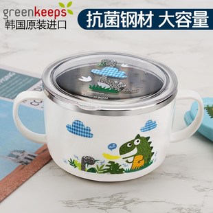 304不锈钢双耳汤碗小学生吃饭儿童碗家用带盖密封带把手大号饭碗