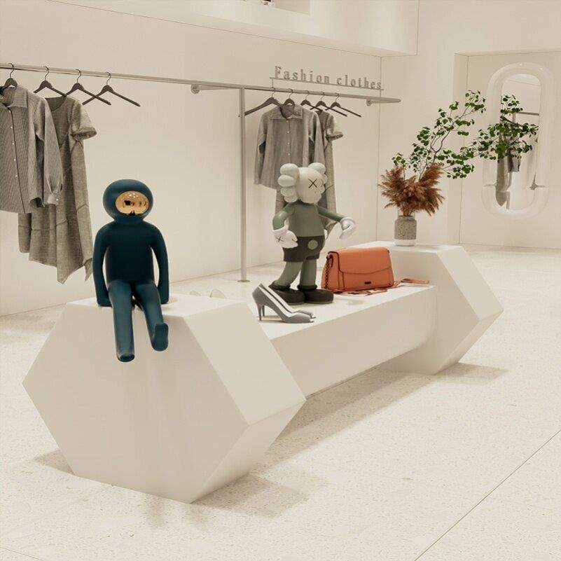 服装店格子中岛展示台桌子直角墙角地台椭圆弧形流水台展台道具