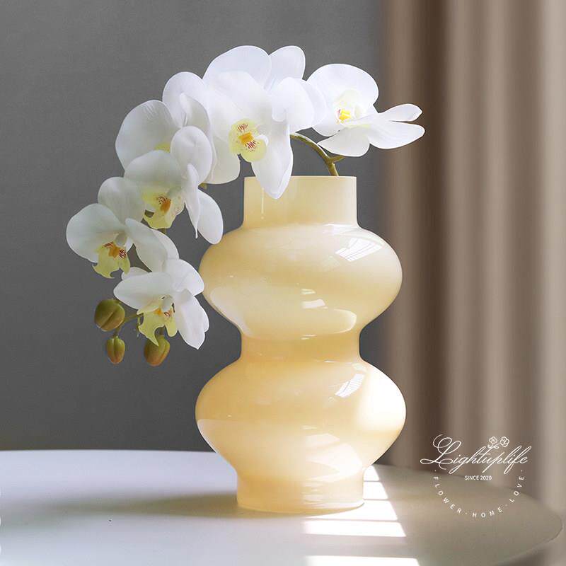 葫芦花瓶摆件客厅插花蝴蝶兰鲜郁金香玻璃复古中古轻奢黄色新中式