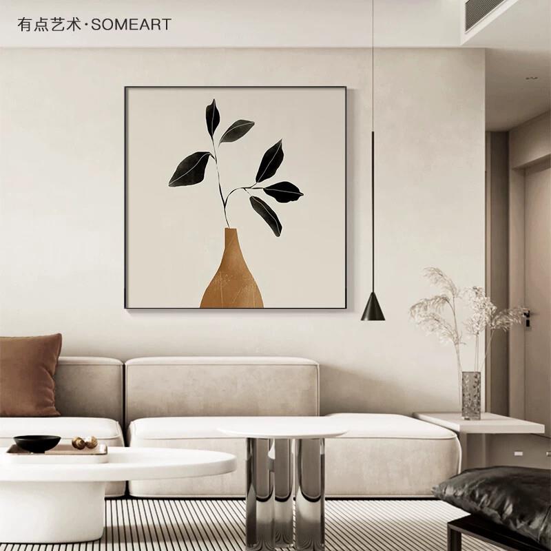 北欧风简约客厅沙发背景墙装饰画植物卧室餐厅壁画玄关正方形挂画