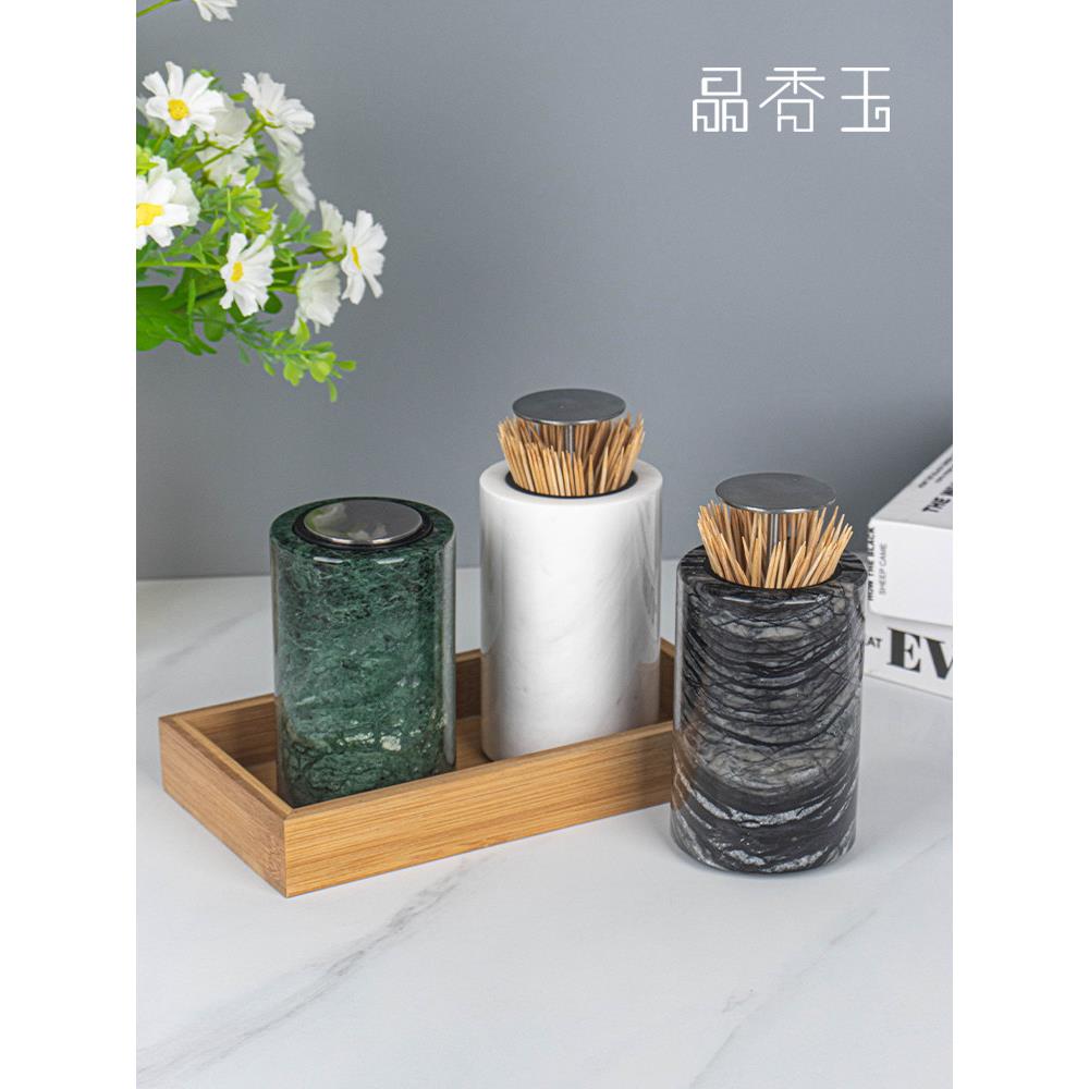大理石牙签持有人定制的创意自动推式高端棉签存储罐牙签盒斯堪的