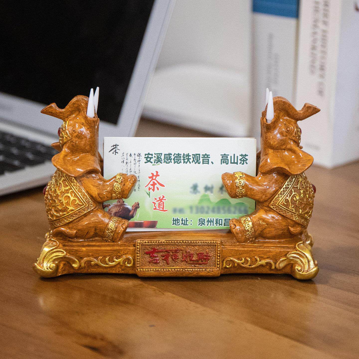 大象名片盒桌面名片座个性创意实用时尚收纳盒办公小摆件商务礼品
