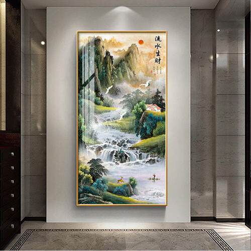 流水生财新中式玄关装饰画现代简约客厅入户壁画走廊过道挂画国画