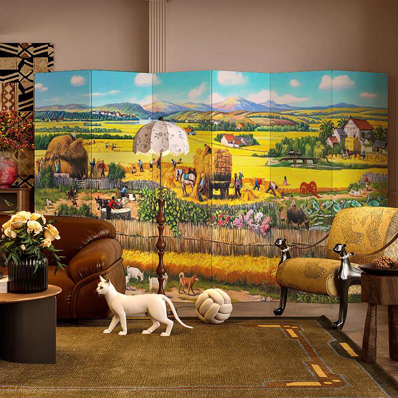 田园风隔断屏风遮挡办公室空间分隔家用餐厅折叠装饰可移动背景墙