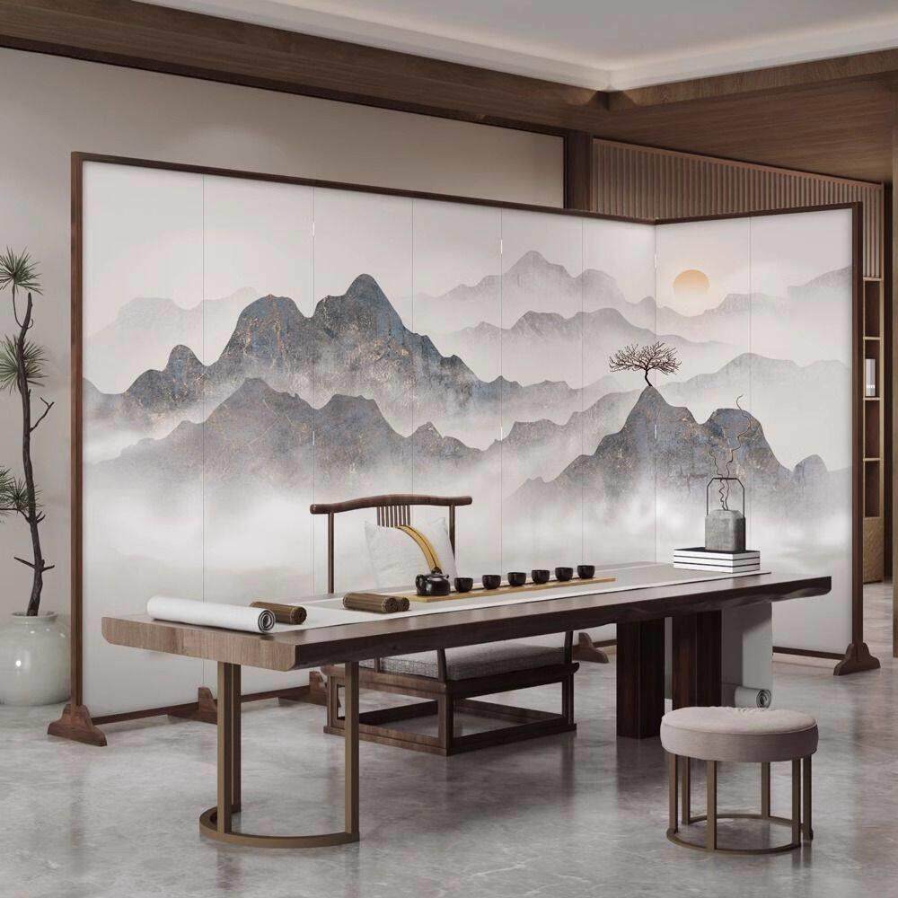 新中式折叠屏风酒店茶室遮挡入户玄关家用移动隔断背景墙办公折屏