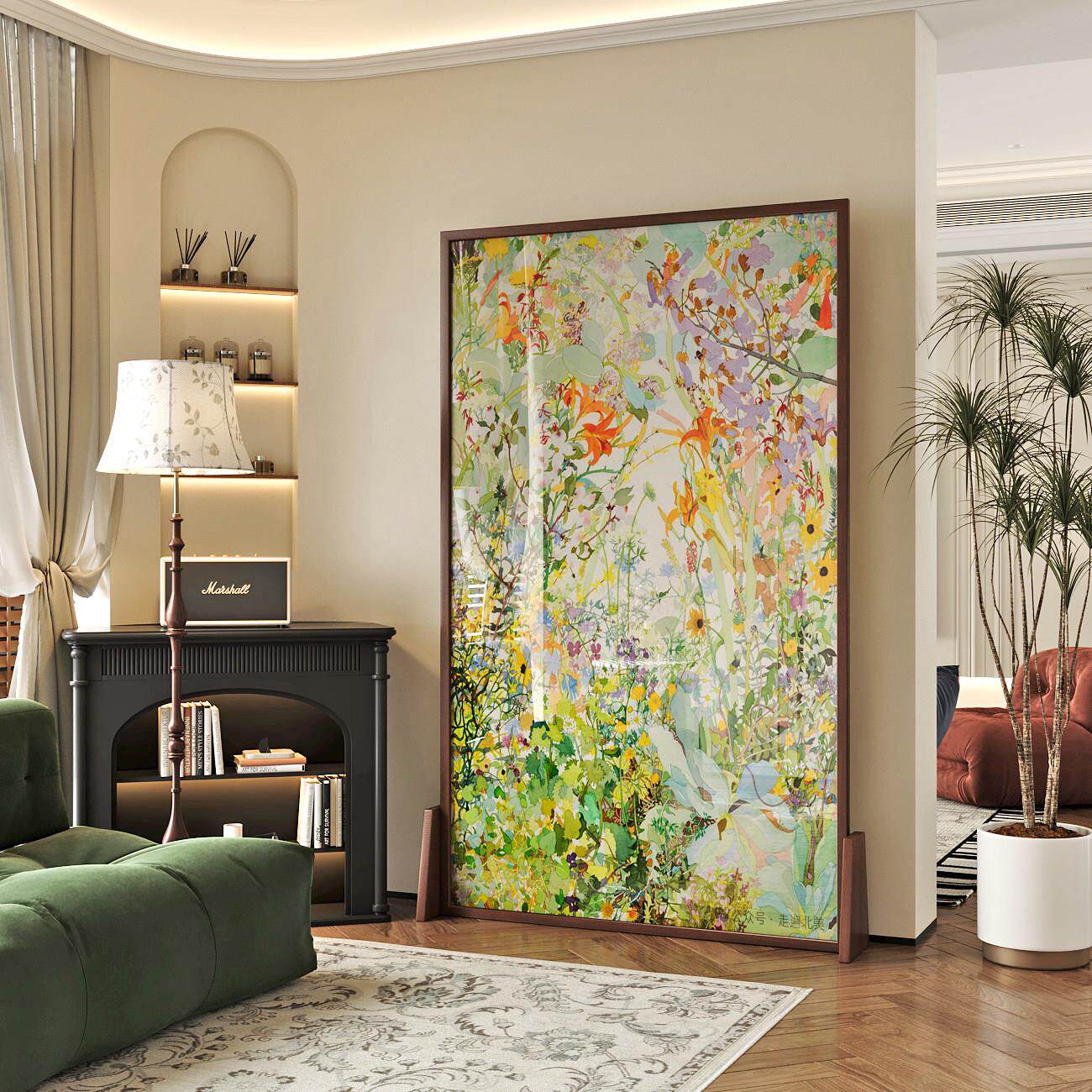 艺术玻璃屏风隔断客厅入户玄关进门遮挡家用卧室移动挡板实木座屏