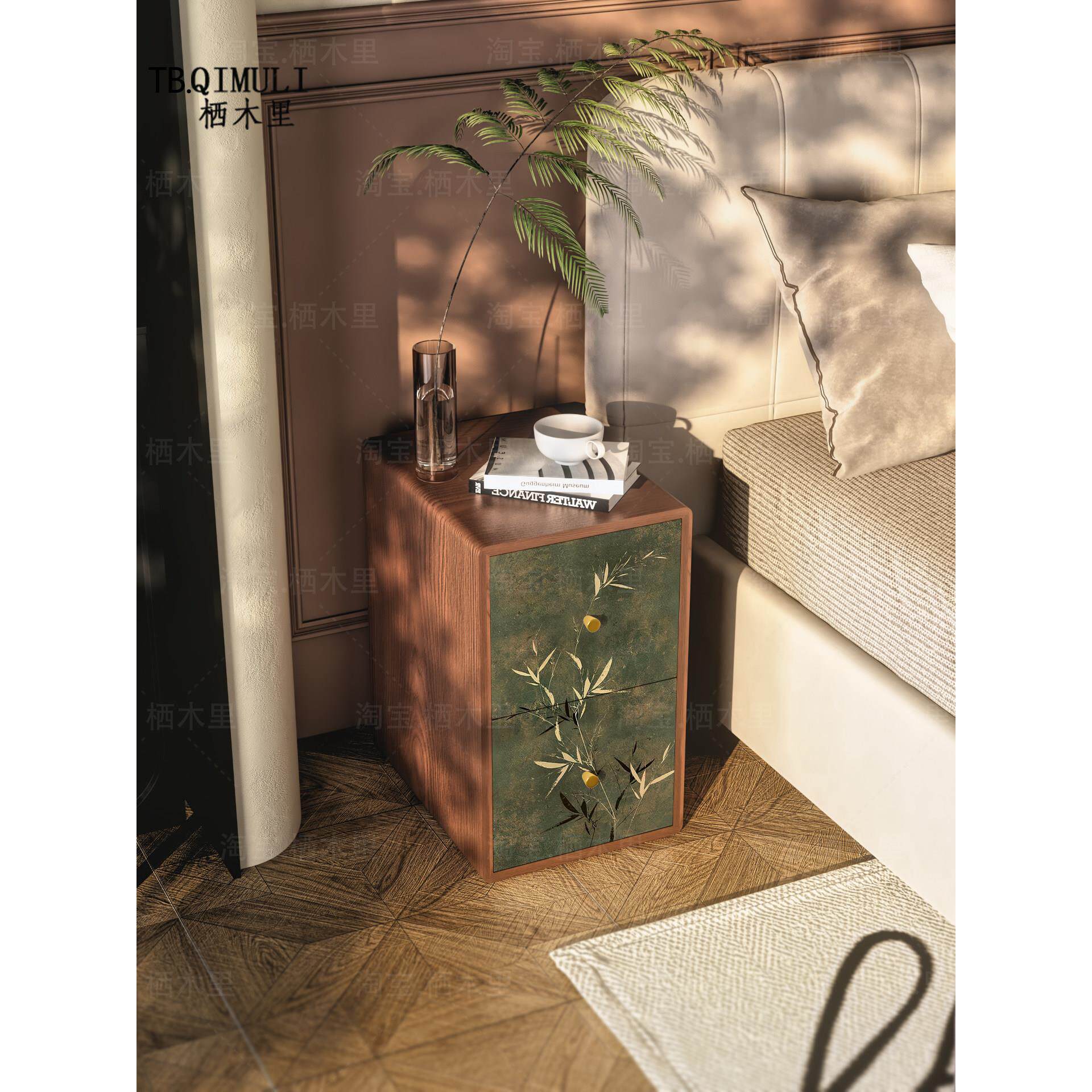 新中式竹叶古风床头柜民宿卧室收纳可定制床头柜置物柜现代小柜子