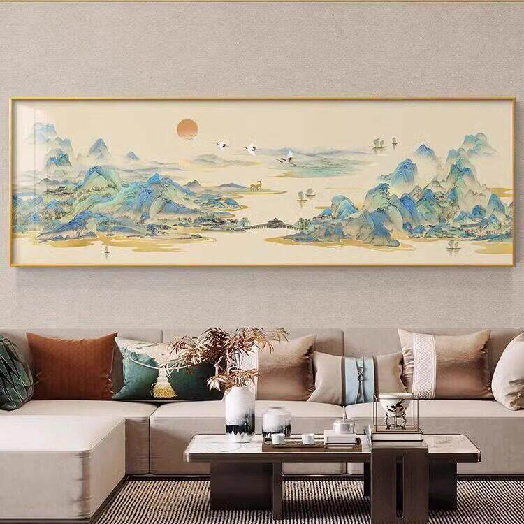 千里江山图水墨山水画新中式客厅背景墙挂画办公室书房茶室装饰画