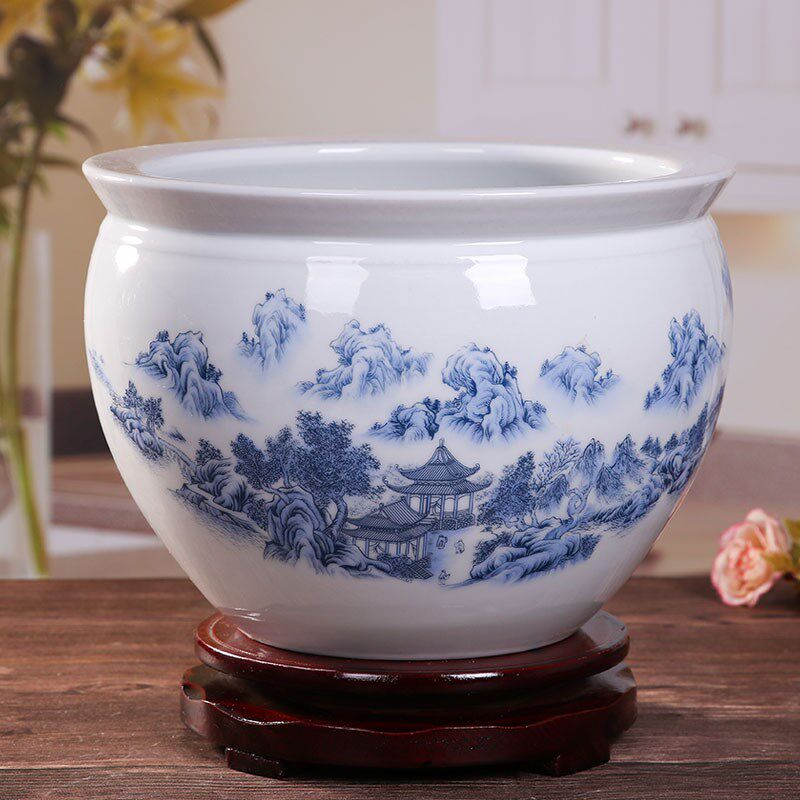 景德镇陶瓷花盆大号水培碗莲睡莲铜钱草绿萝多肉盆栽庭院金鱼盆缸